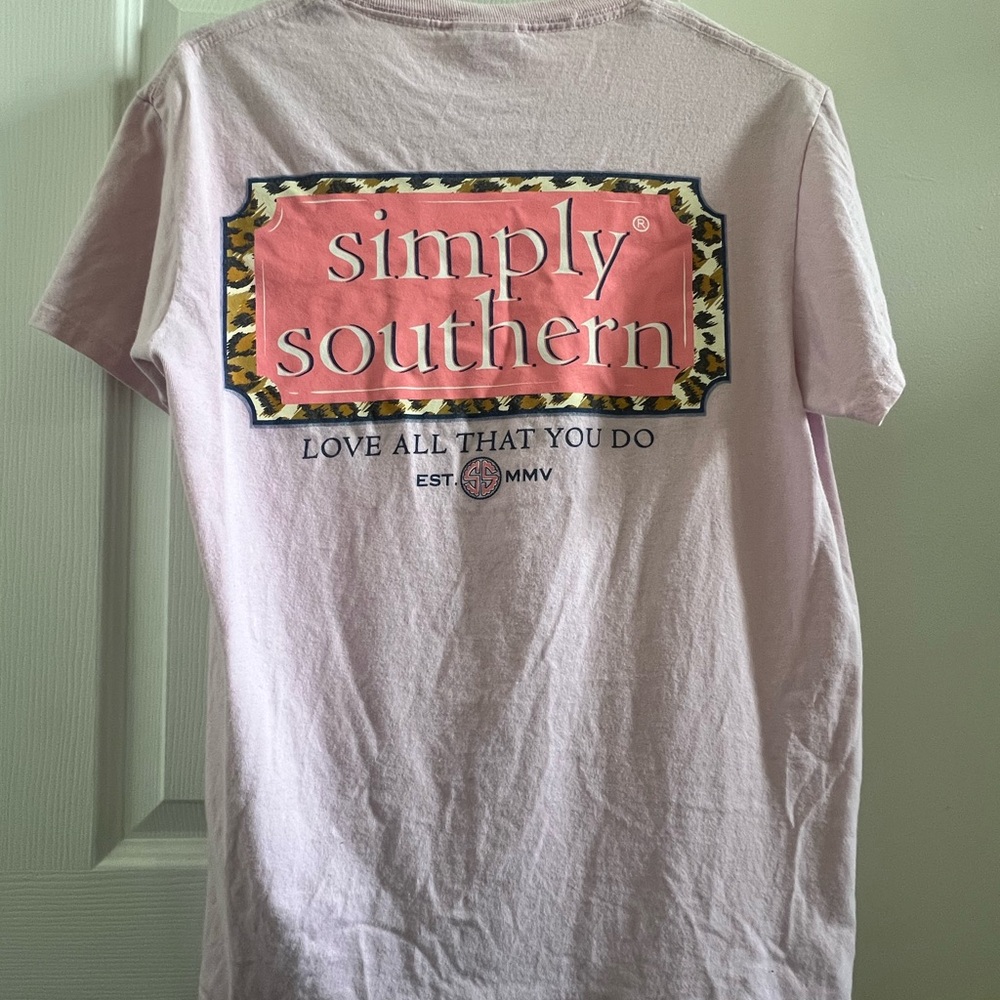 Simply Southern Light Pink Tee with Leopard Frame